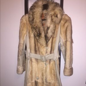 Vintage womens fox fur and leather belted coat